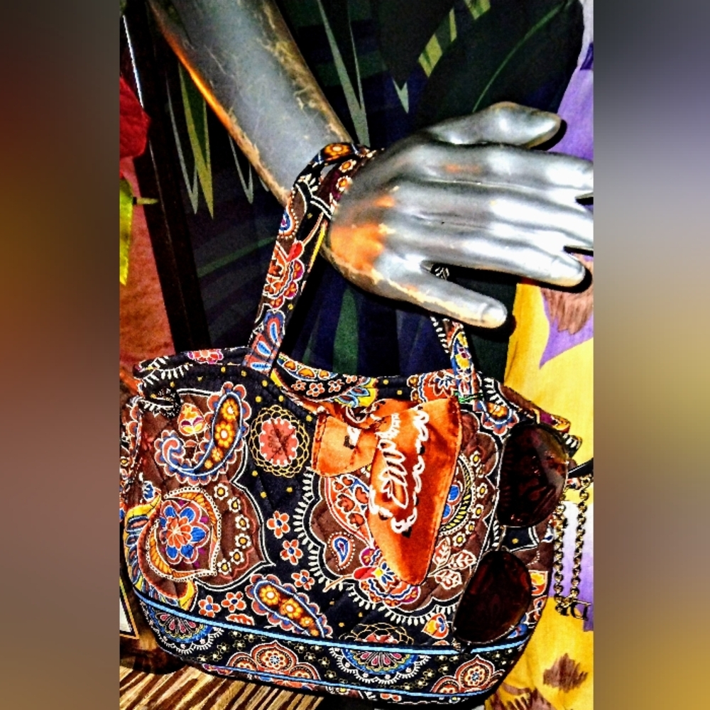 Vera Bradley Paisley Tote in Black and Orange